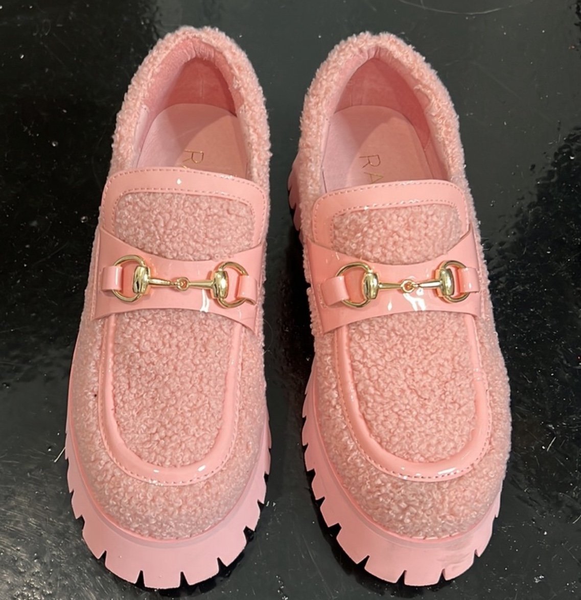 Raye pink fuzzy platform loafers size 6