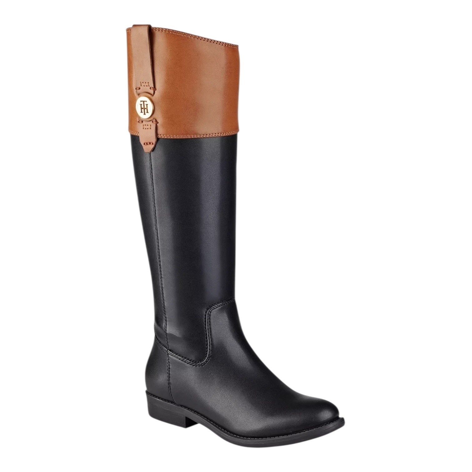 Tommy Hilfiger Women's Shano Riding Style Knee High Boots Black Tan Size 7 1/2