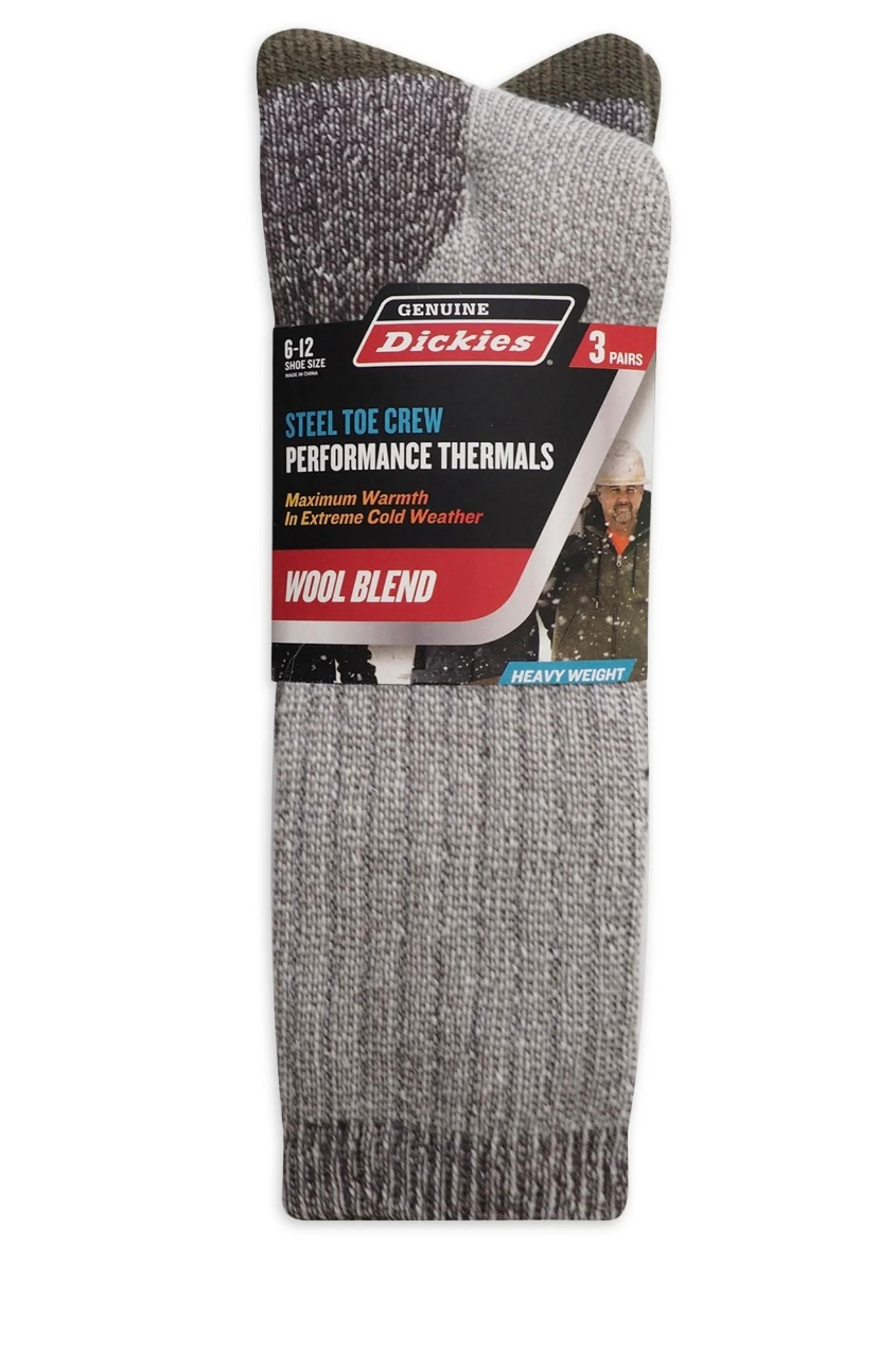 Dickies Men's Wool Thermal Crew Sock, Pack-3 Size 6-12 Shoe Size