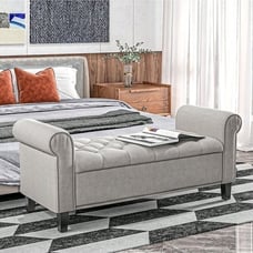 50 Bed End Bench with Ottoman and Storage, Gray (Free Delivery)