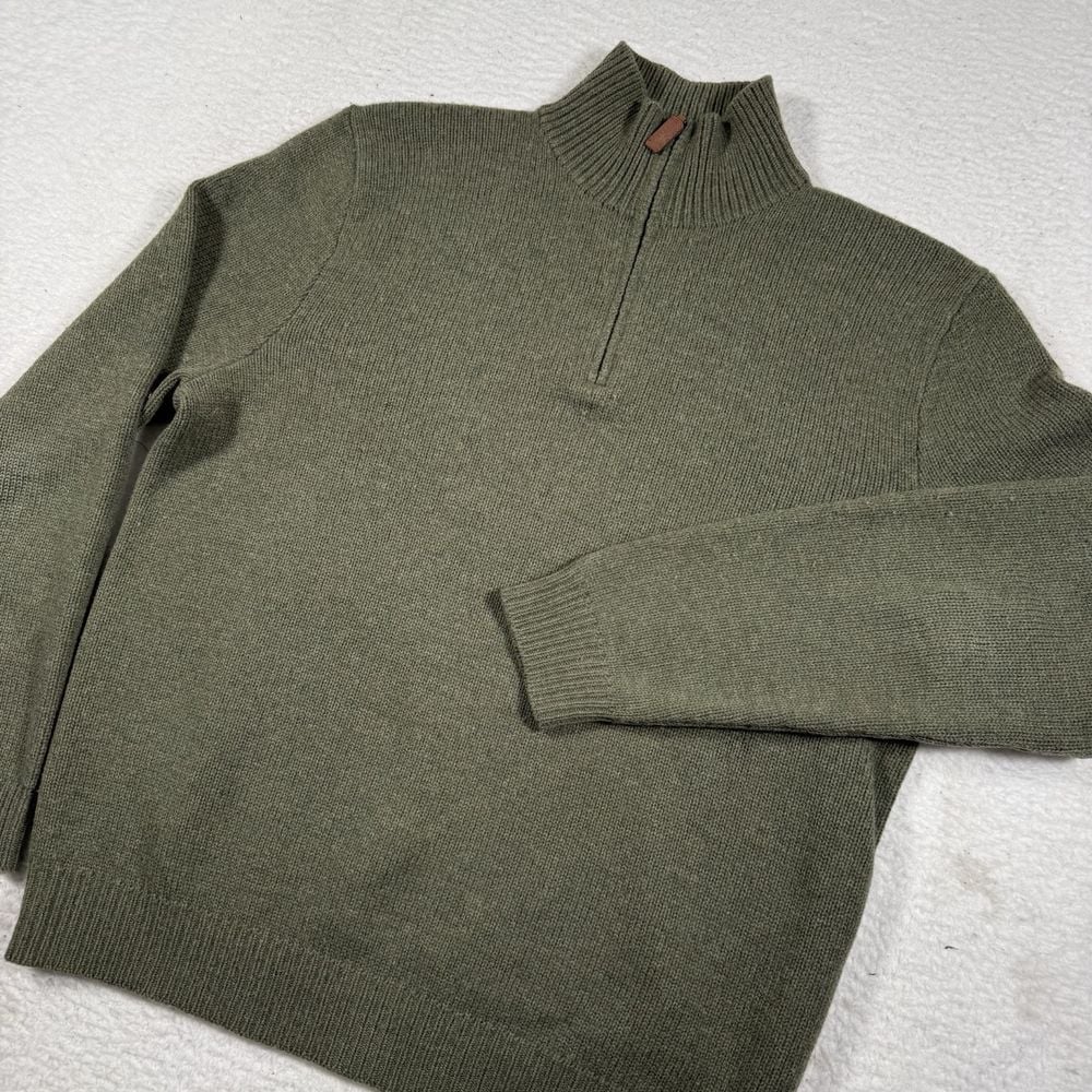 Polo Ralph Lauren Sweater Mens Medium Green 100% Lambs Wool 1/4 Zip Pullover