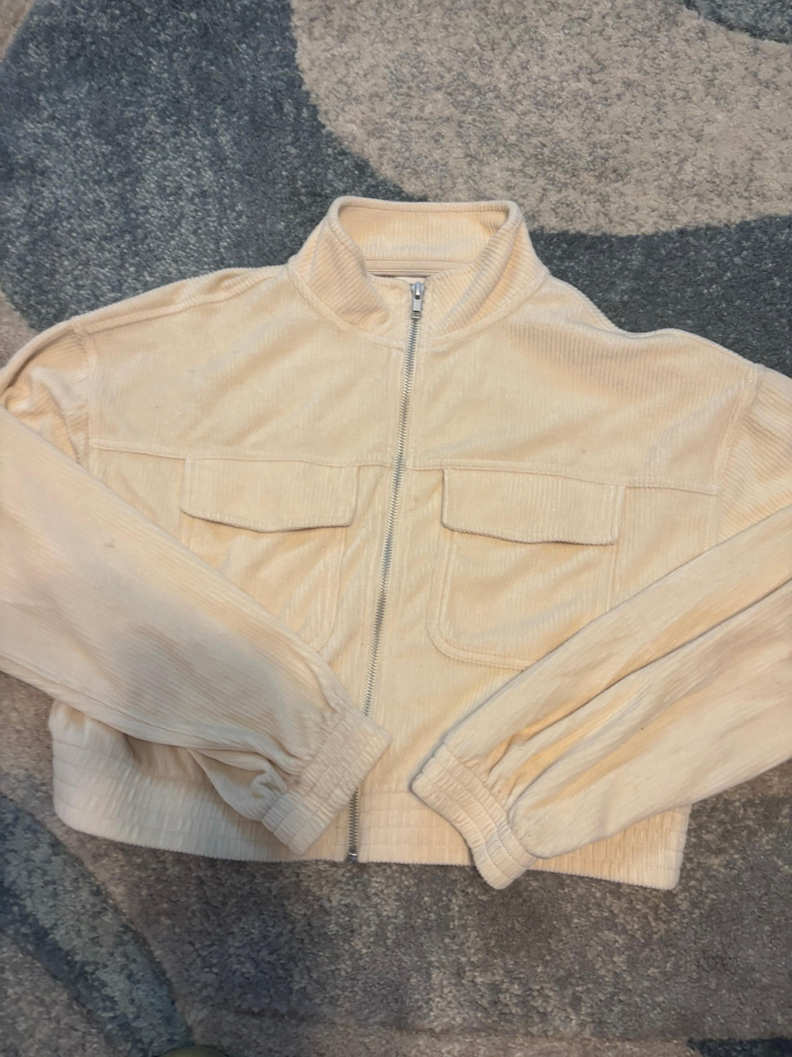 Aerie Cropped Jacket Womens Medium Corduroy Cream Zip Up Groove On Crop