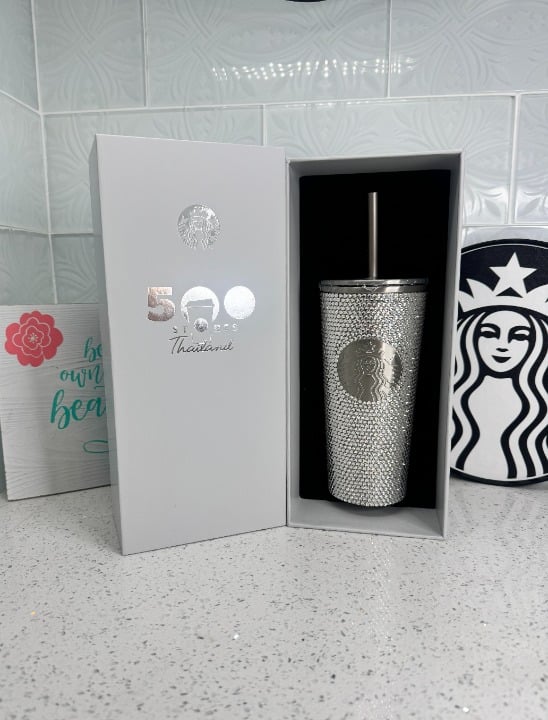 Starbucks Silver Rhinestone Bling Stainless Steel 16oz Tumbler Thailand Exclusiv