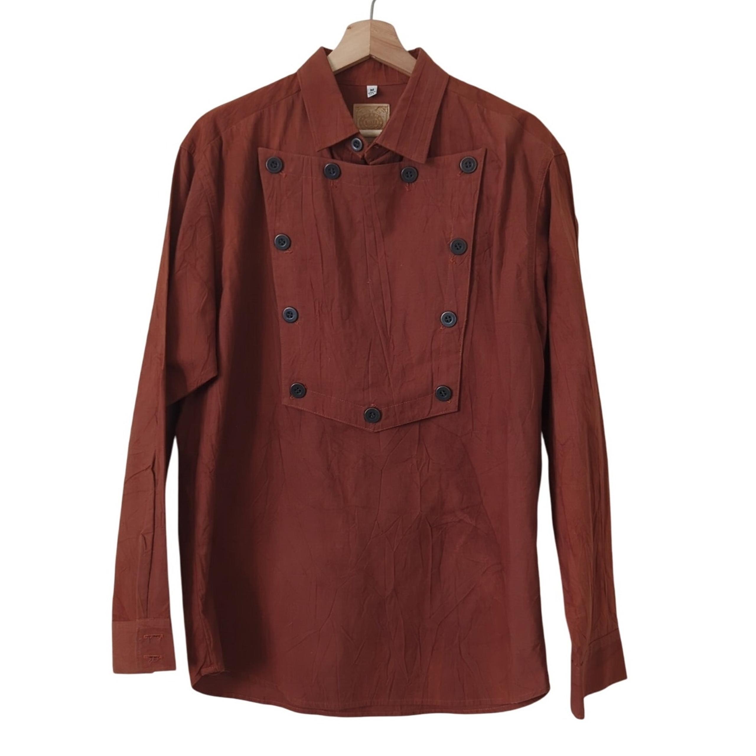 Vtg WAH Maker Western Bib Shirt Mens Medium Brown Old West Cowboy Frontier USA
