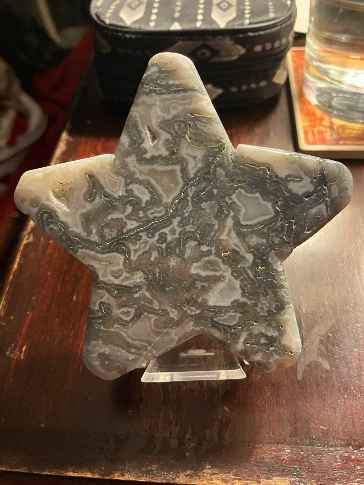 Moss Agate Star Carving