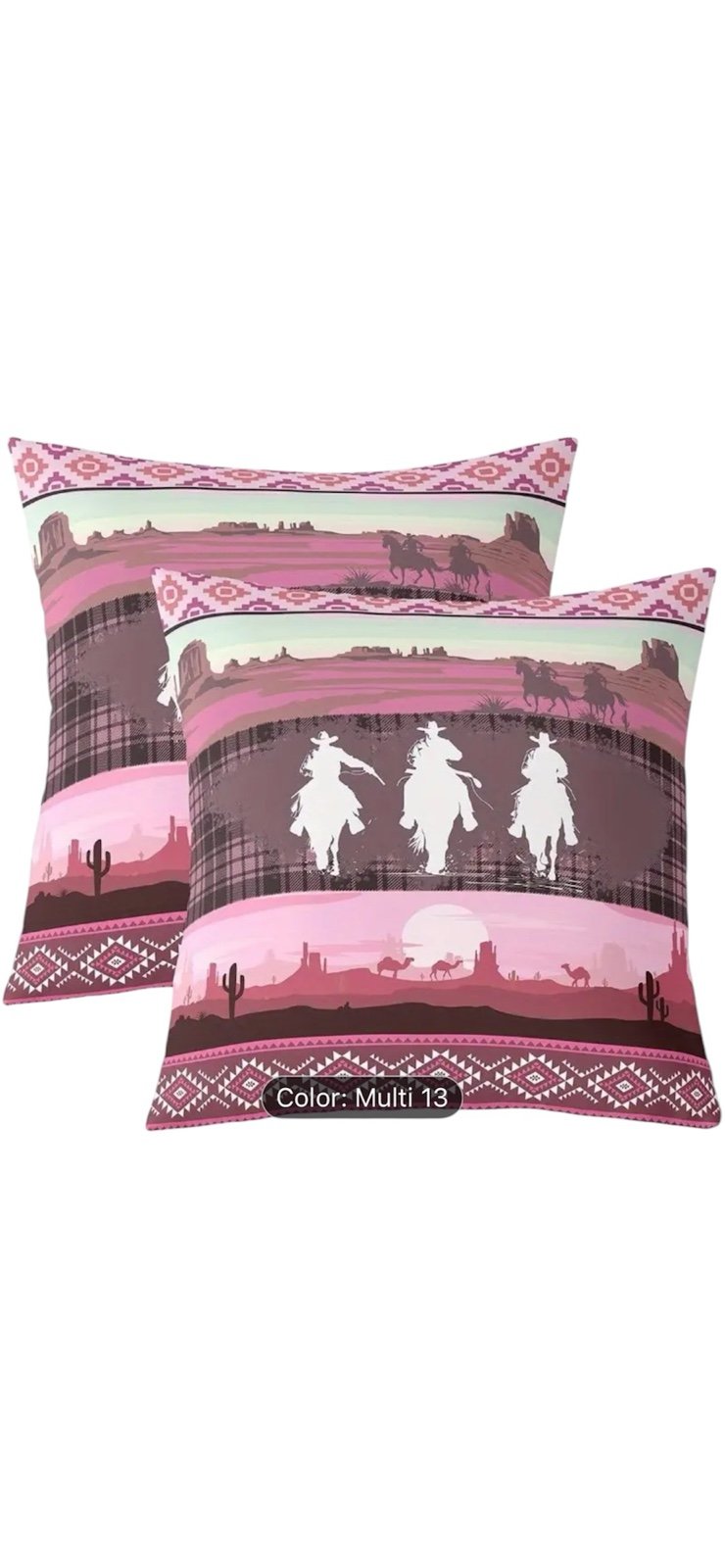 Pillow 2-Piece Set: Pink Western Cowboy & Cowgirl Throw Pillow Covers 18x 18