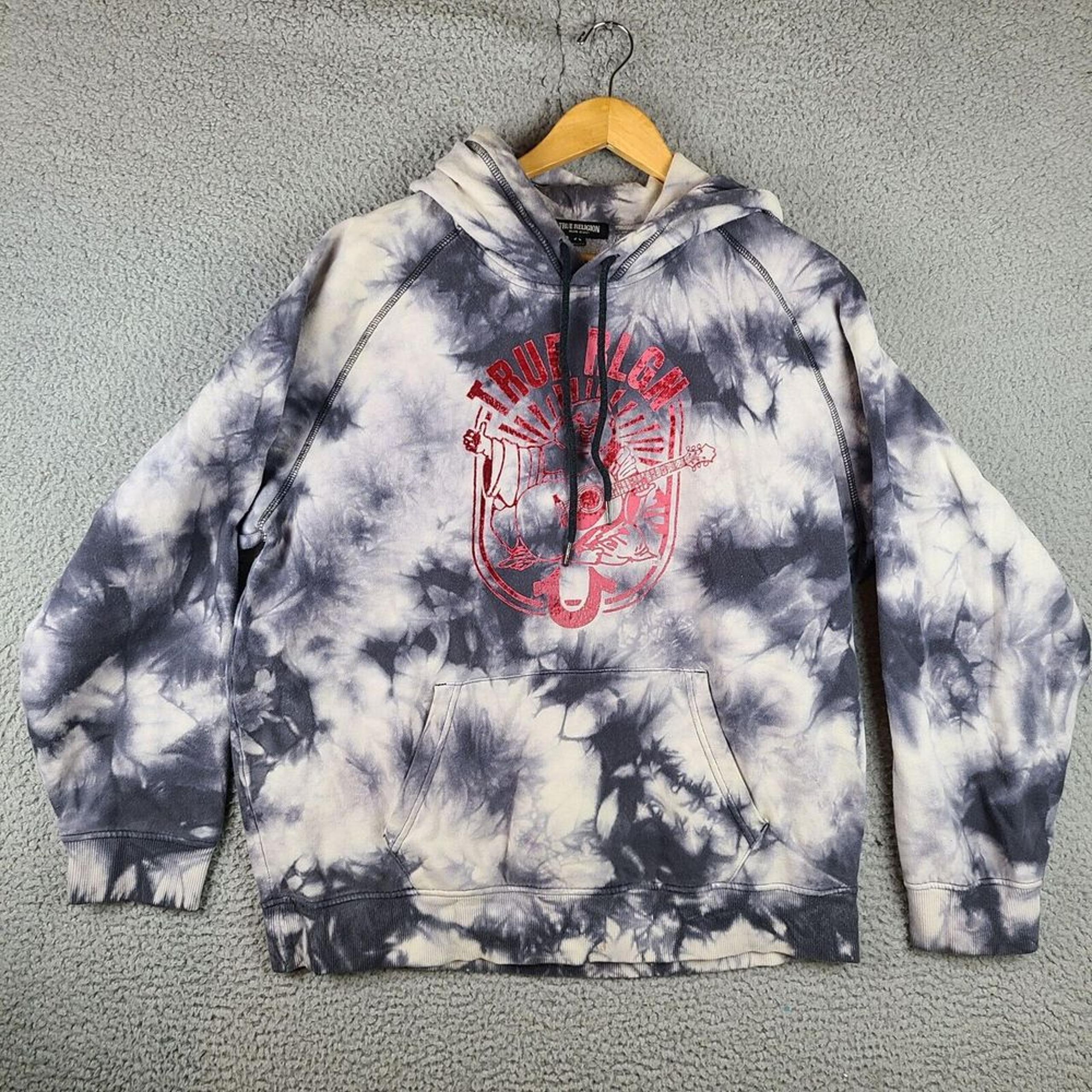 True Religion Sweater Mens XL Tie-Dye Graphic Pullover Hoodie Sweatshirt