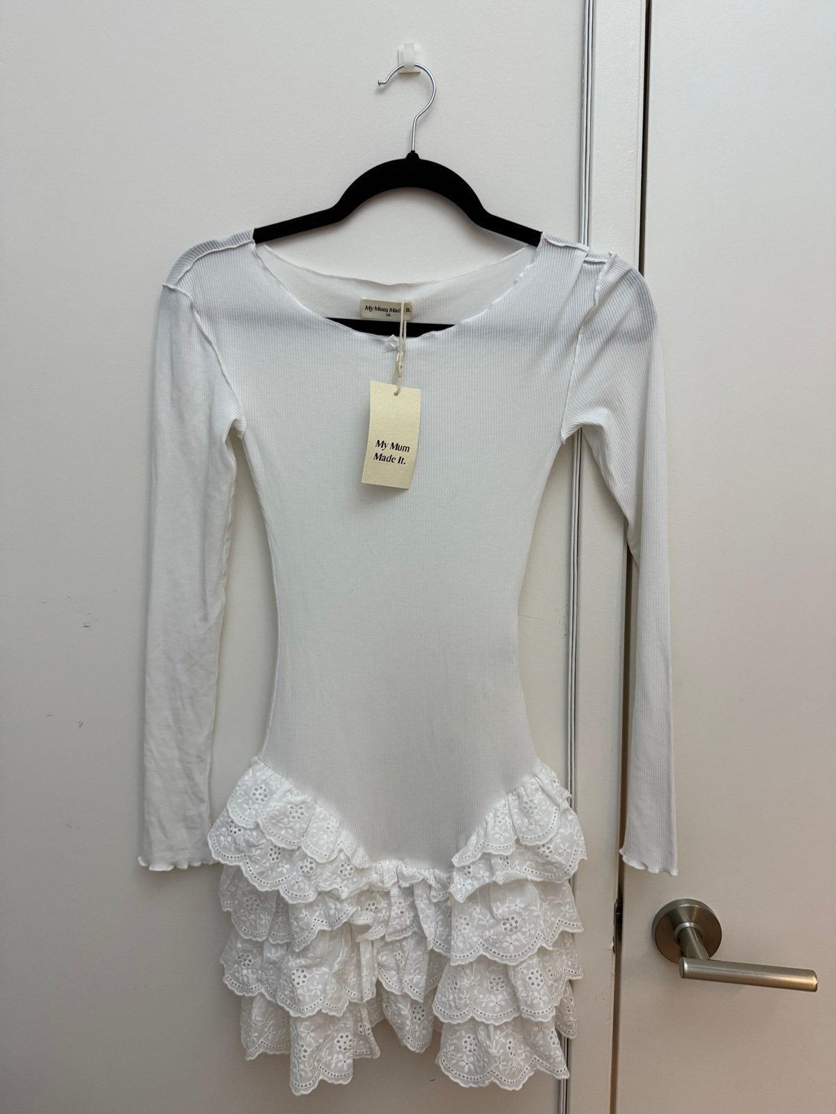 MyMumMadeIt White Frill Long Sleeve Dress
