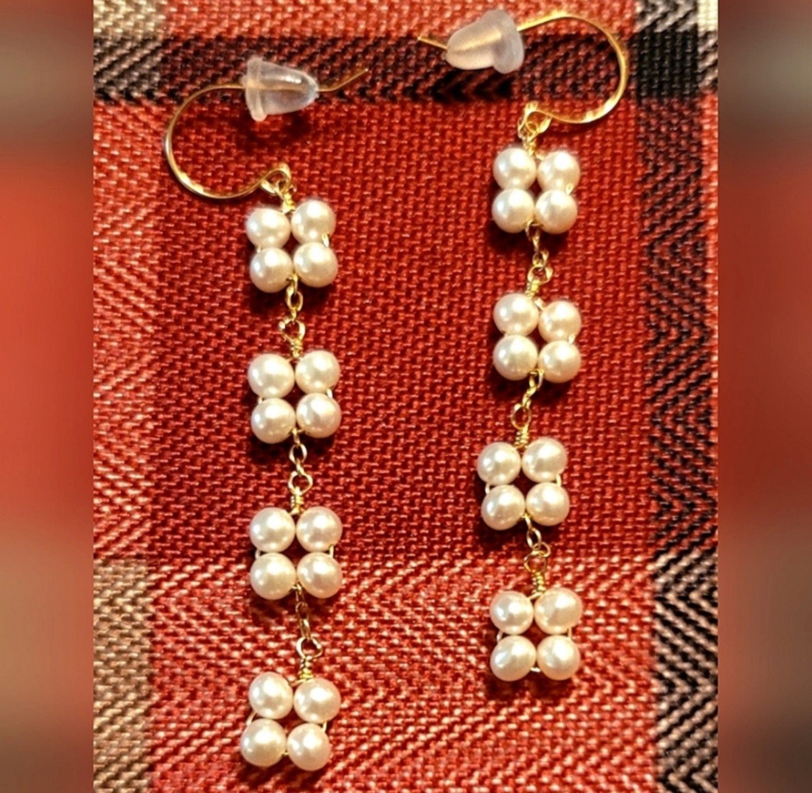 14KT YELLOW GOLD CULTURED PEARLS LINEAR EARRINGS