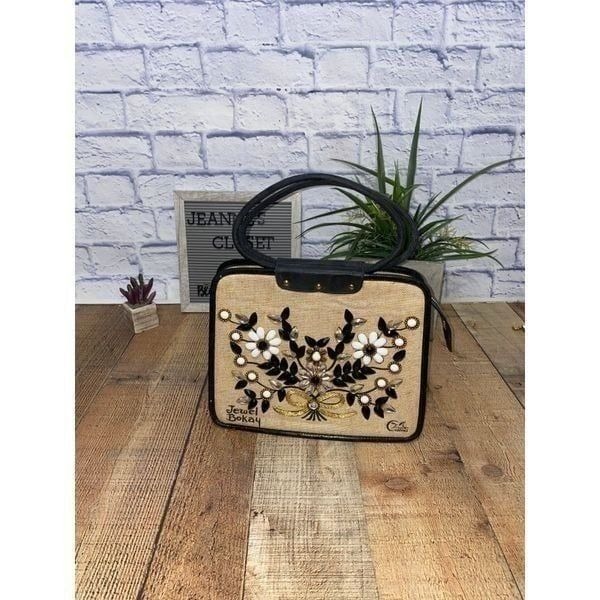 ENID COLLINS OF TEXAS FLOWER BASKET PURSE HANDBAG JEWEL BOKAY BLACK BAG Vintage