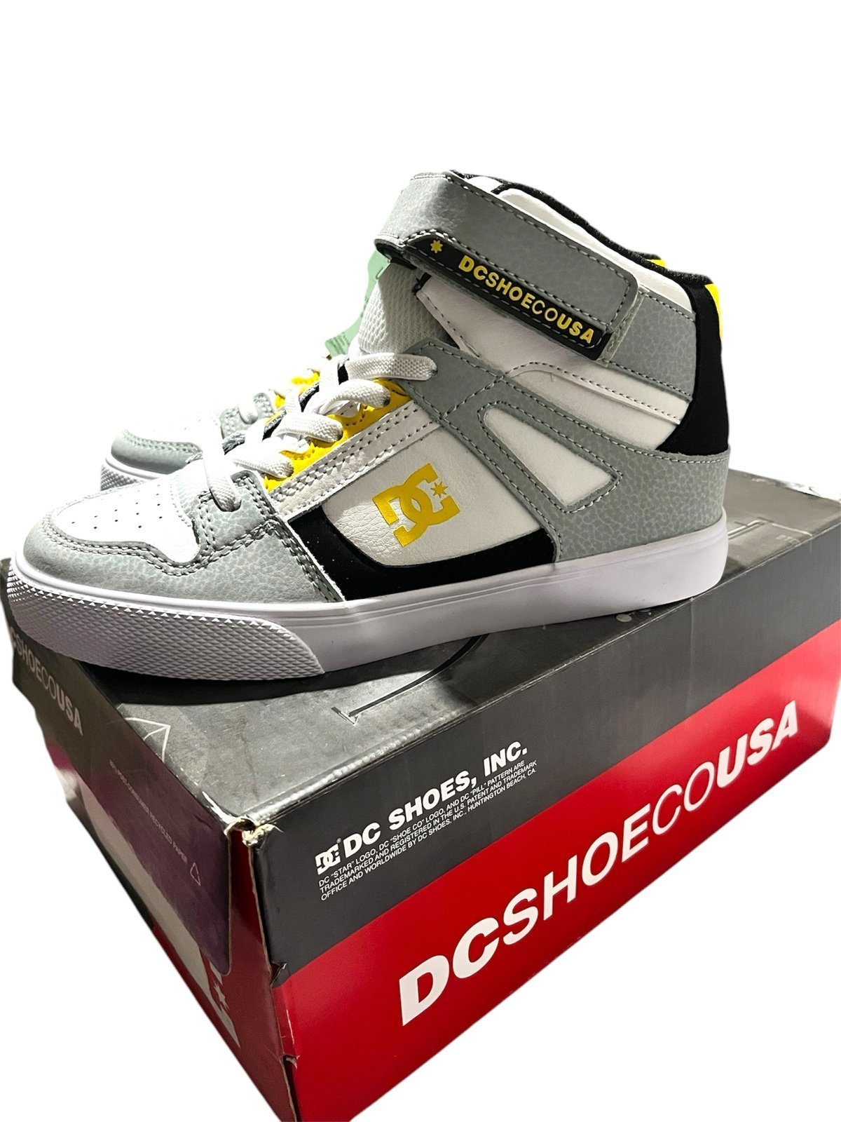 DC Kids High-Top Sneakers - Gray, White, and Yellow size 3