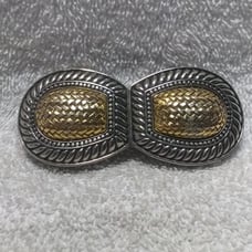 Paquette Silver Gold Interlocking Engraved Horseshoe Buckle Set Signed Great