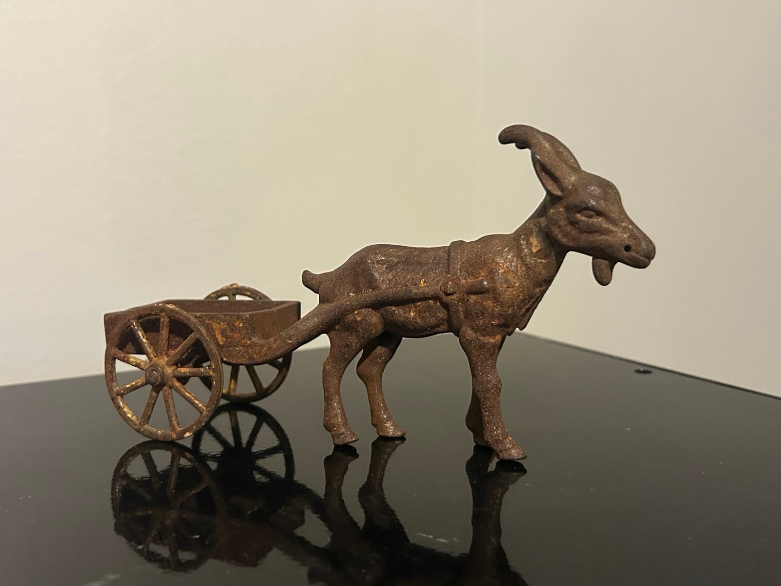 Original Antique goat cart Kenton 1910 1905 cast iron goat yellow kid vintage