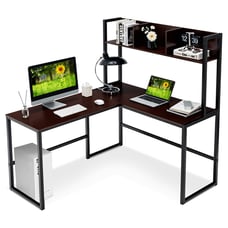 55 L-Shaped Desk Corner Computer Desk Writing Workstation Table w/Hutch Teak