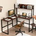 55 L-Shaped Desk Corner Computer Desk Writing Workstation Table w/Hutch Teak