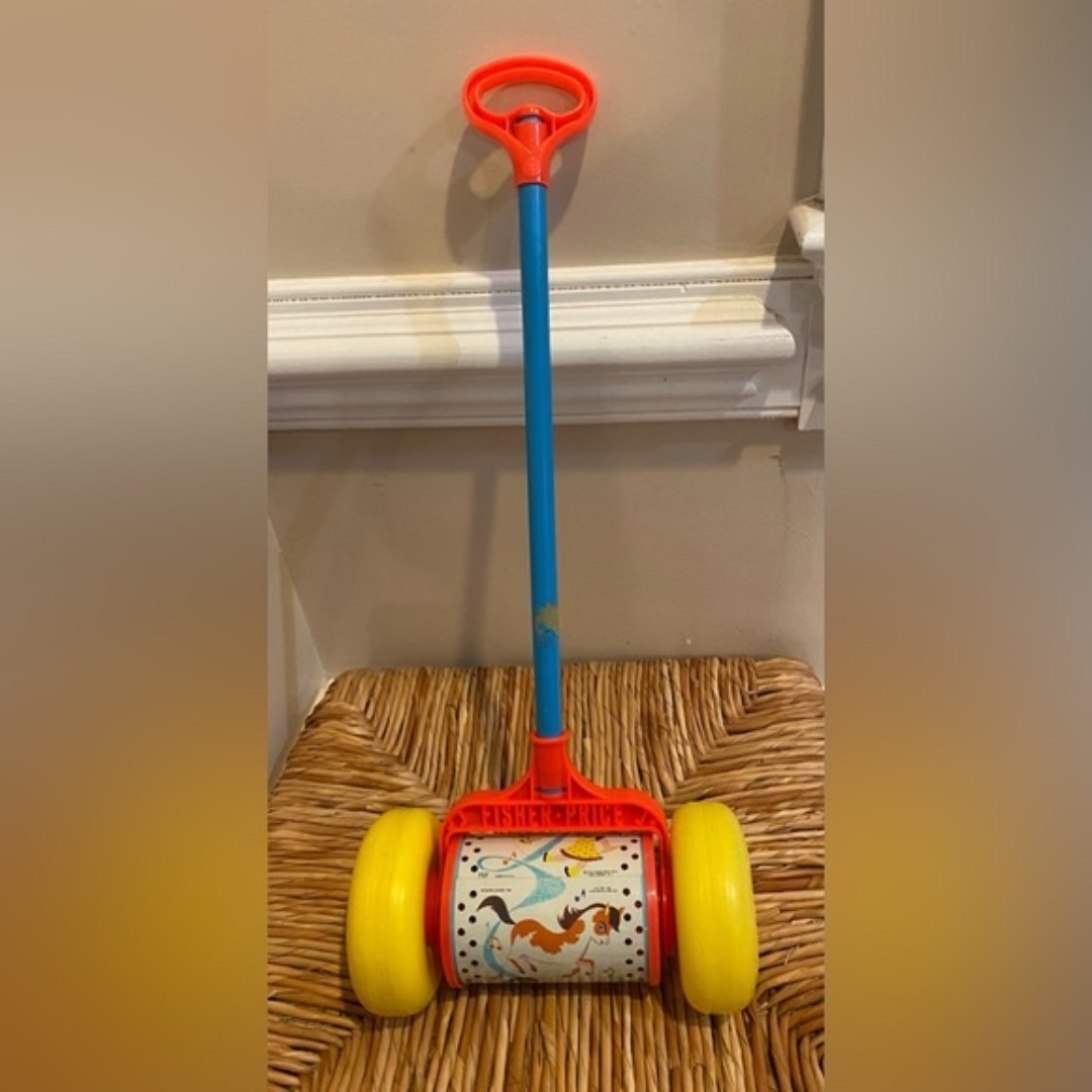 Vintage Child’s Fisher Price Musical Melody Chime Roller Push Toy #757 Nursery
