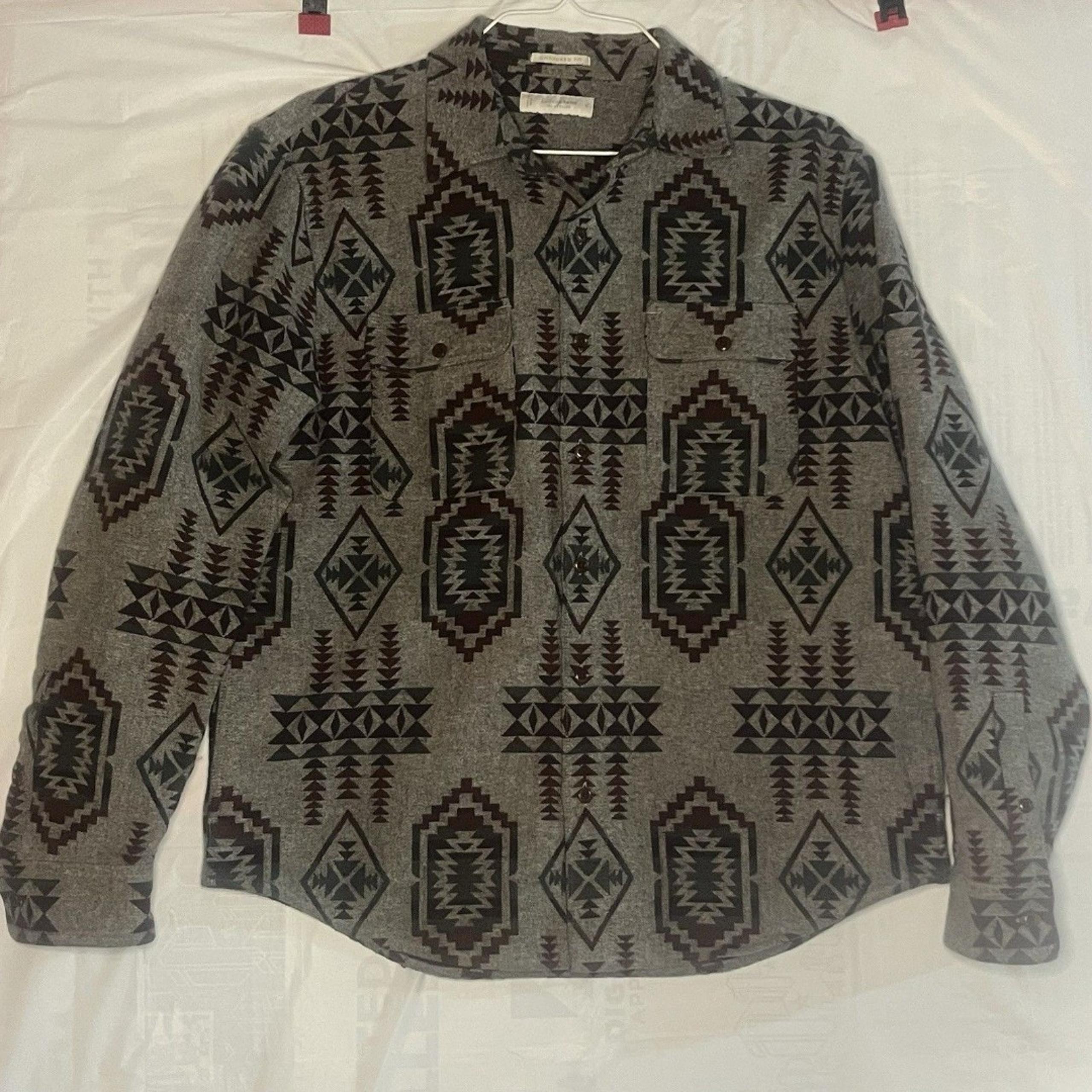 Lucky Brand Boulder Creek Shirt Jacket Mens Large Gray Red Southwestern Aztec