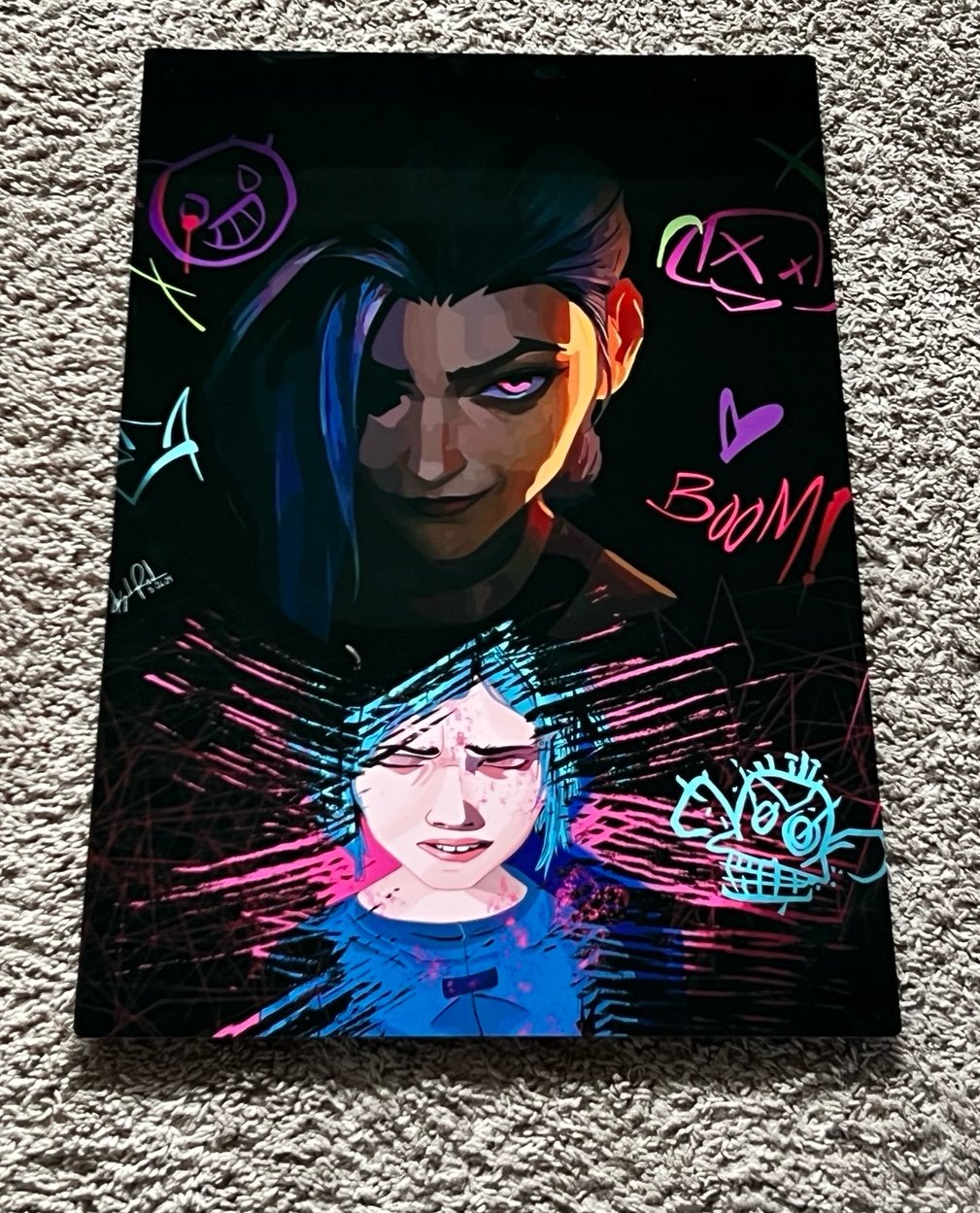 16x24 custom Jinx (Arcane) digital drawing printed on metal