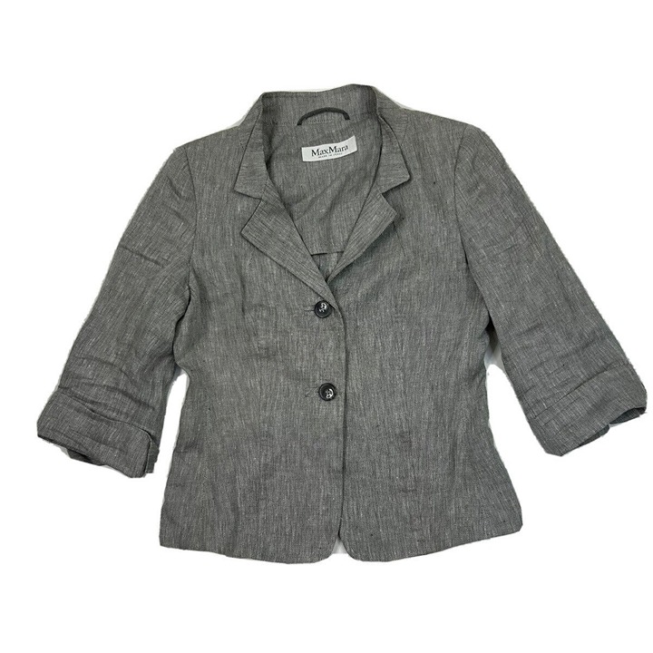 Max Mara Italy Womens 4 Linen Half Sleeve Lightweight Blazer Jacket Minimalist