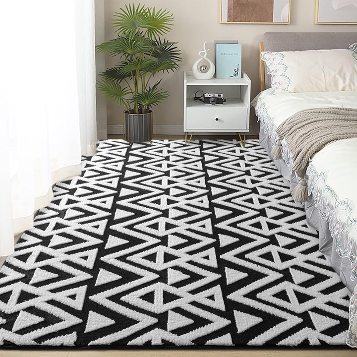 Ultra Soft Geometric Bedroom Rugs Memory Foam Carpet black and white 3 x 5 Feet