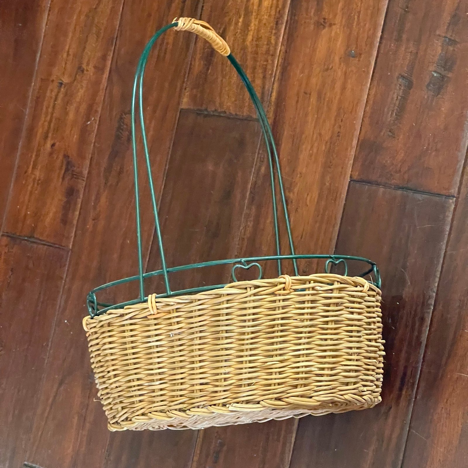 Vintage straw & metal apple Basket
