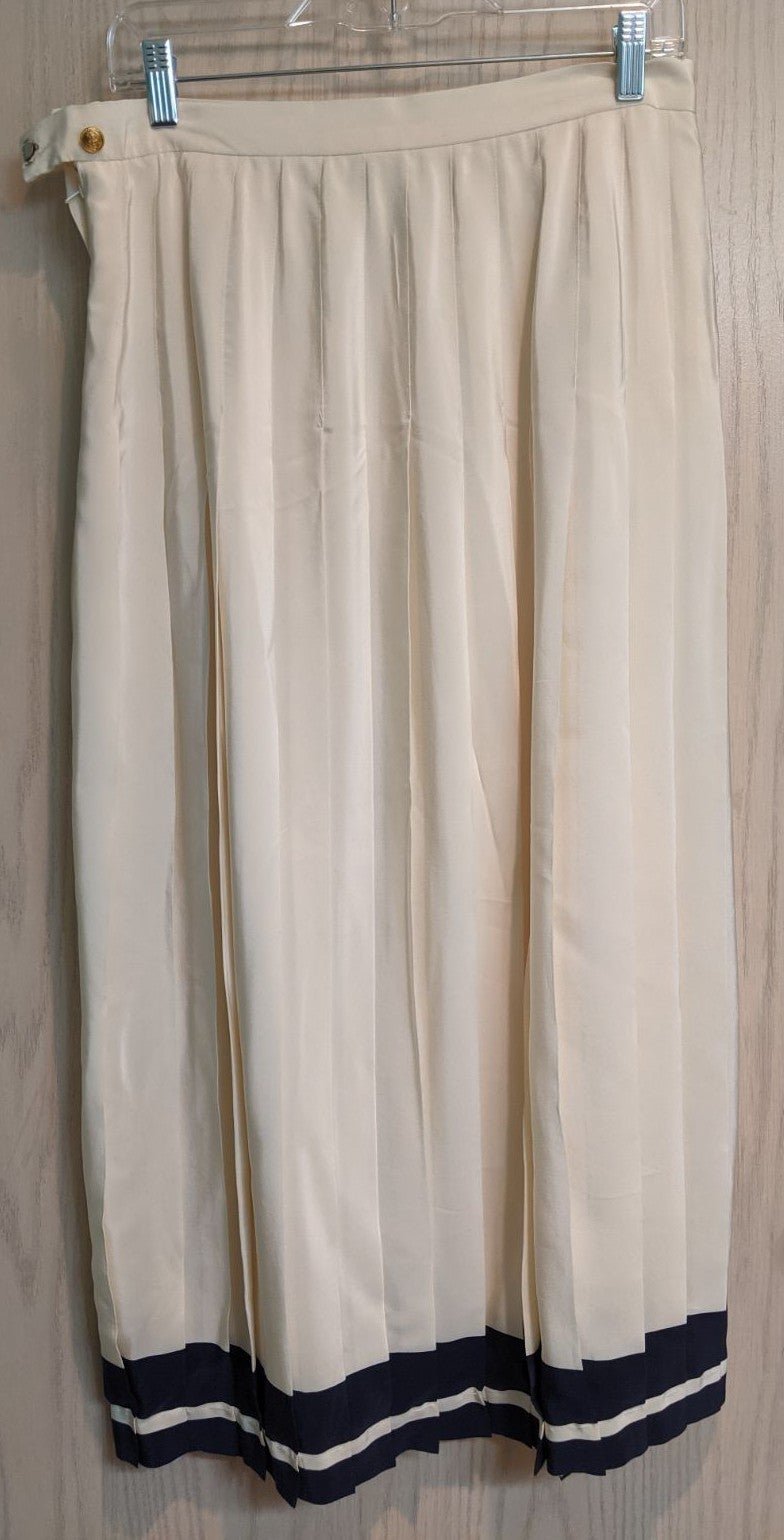 Vintage Cream & Navy real silk Maxi Skirt; perfect for summer