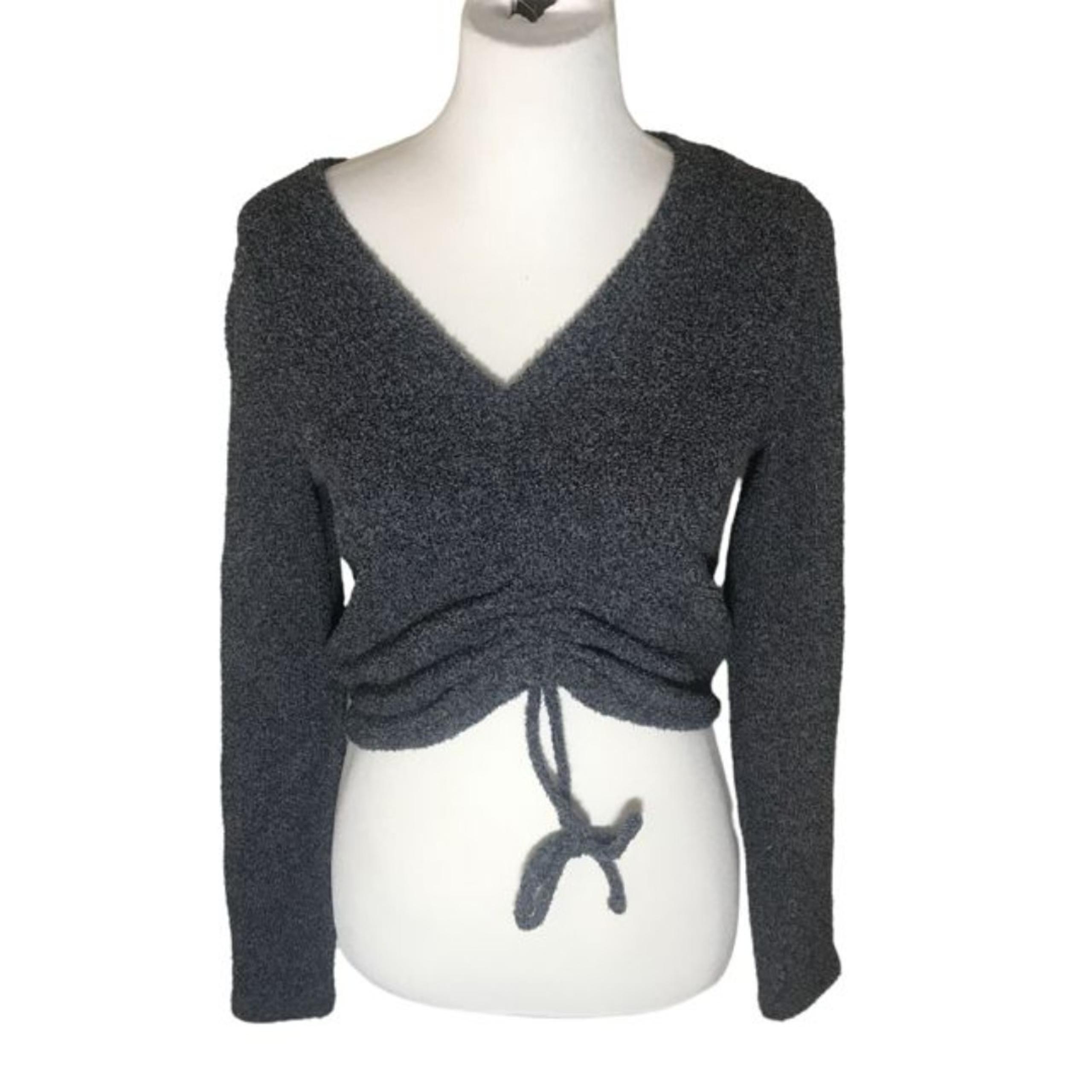 Wild Fable Fitted Sweater Knit T-Shirt Women's XS Long Sleeve V Neck Ruche Front