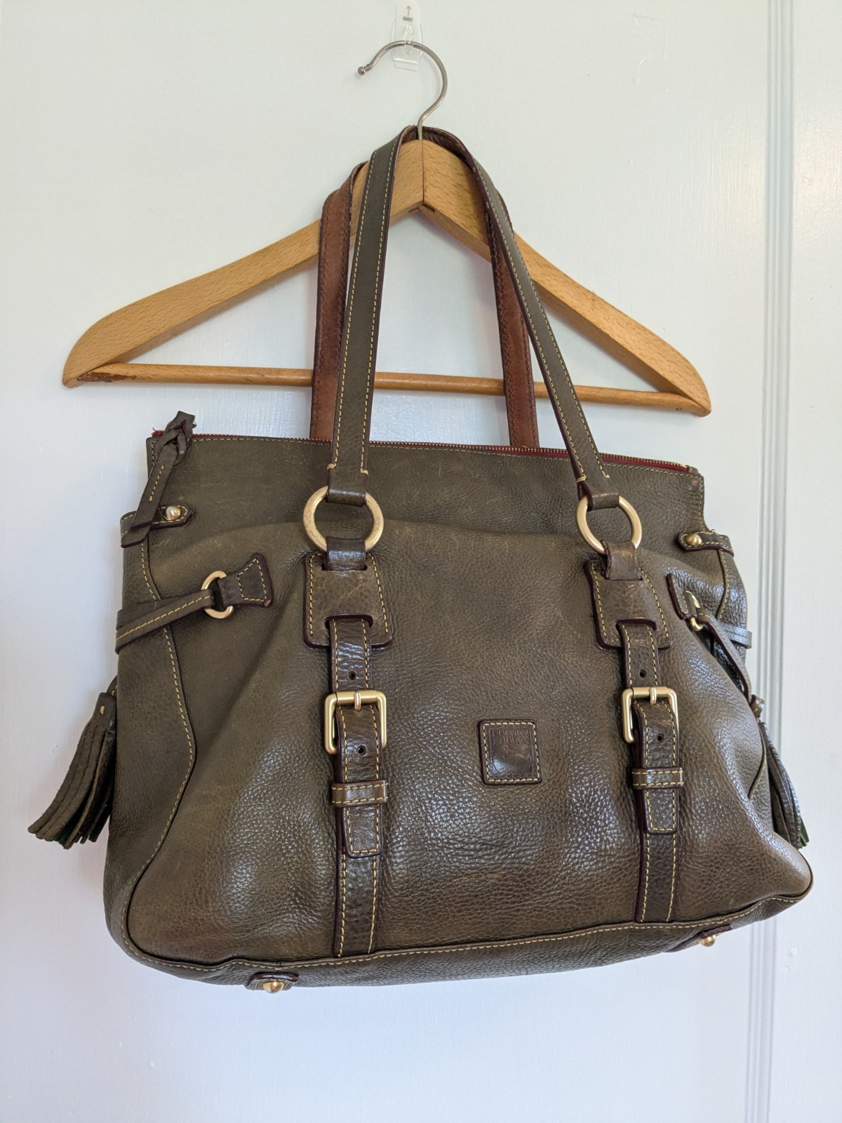 Vintage 80s Dooney Bourke Florentine Leather LG Satchel Bag Sage