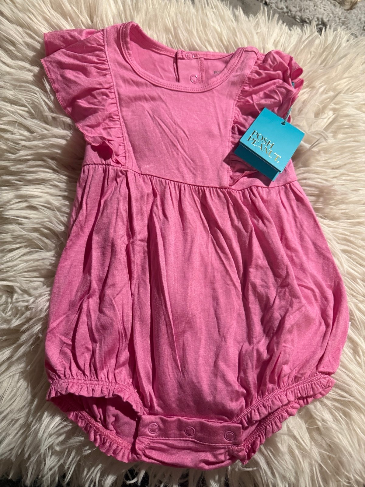 Posh Peanut cruisin pink flutter sleeve bubble romper