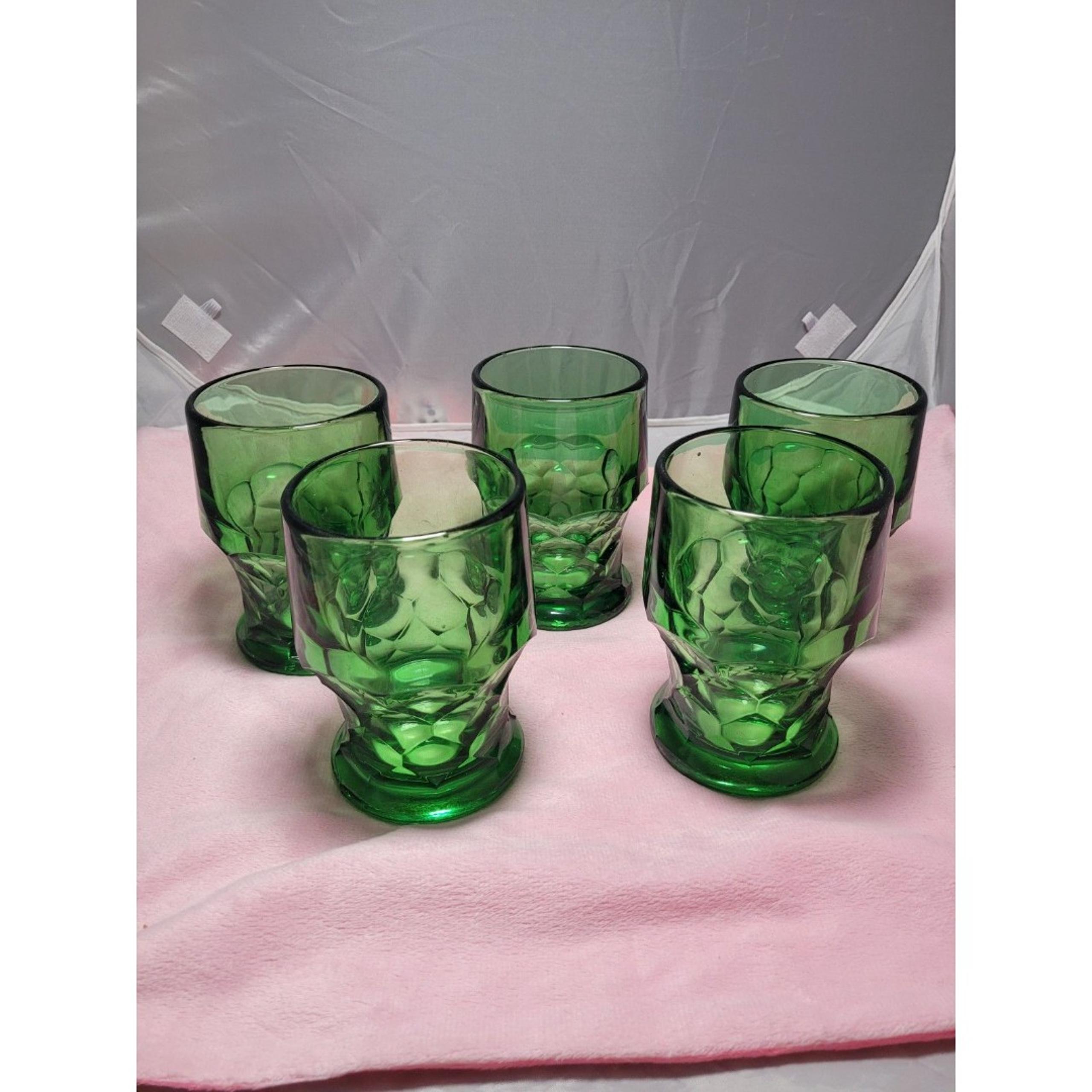 Forest Green Vintage Anchor Hocking Georgian 8oz Drinking Glasses - Set of 5