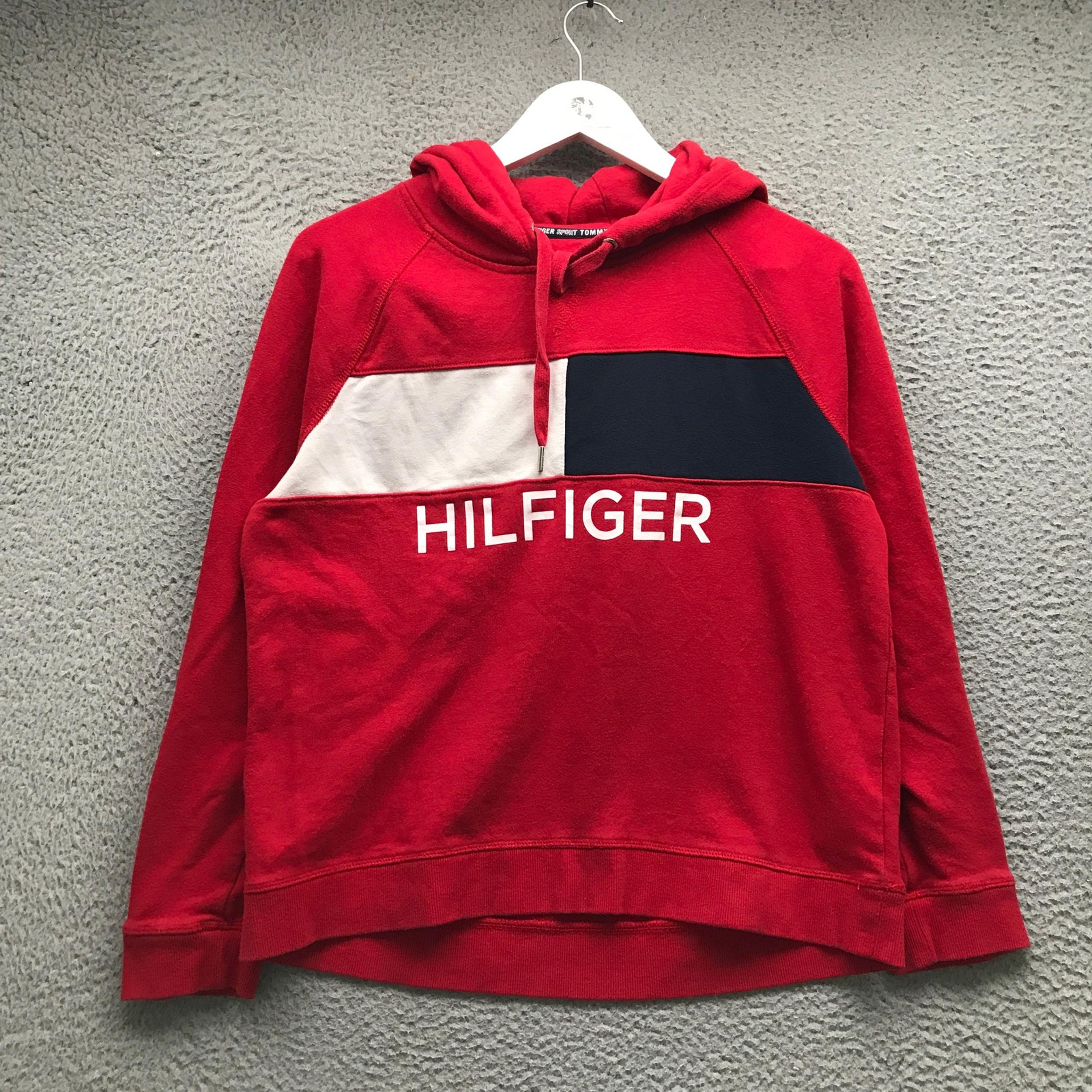 Tommy Hilfiger Sport Sweatshirt Hoodie Womens Large L Long Sleeve Logo Red White