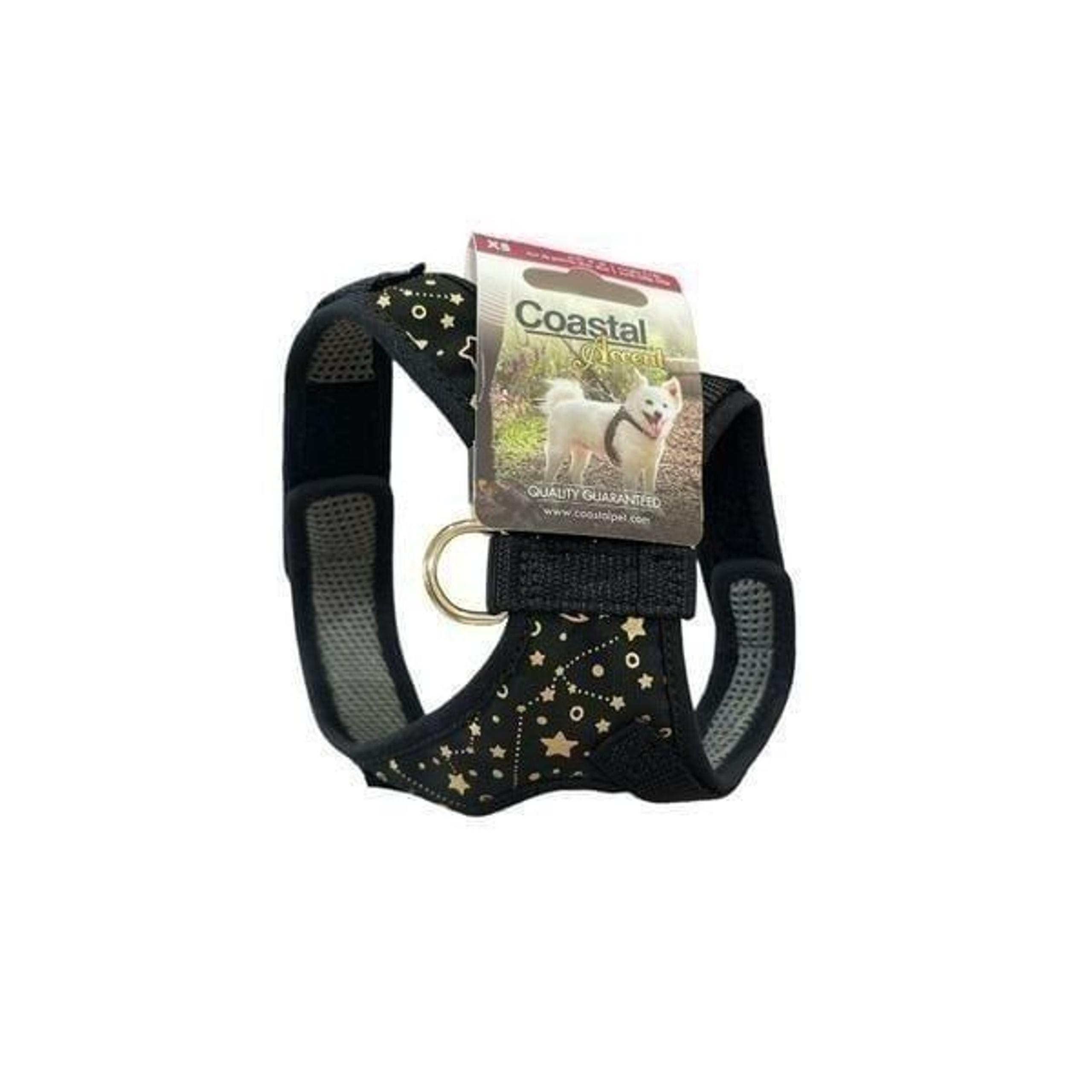 Coastal Accent Black Gold Stars D Ring Size XS