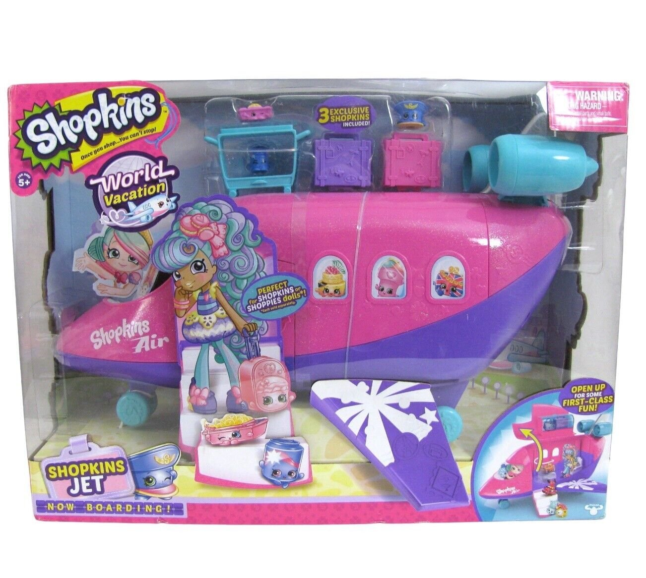 New Shopkins Shoppies World Vacation Jet 3 Exclusive Figures Pink Airplane 2016