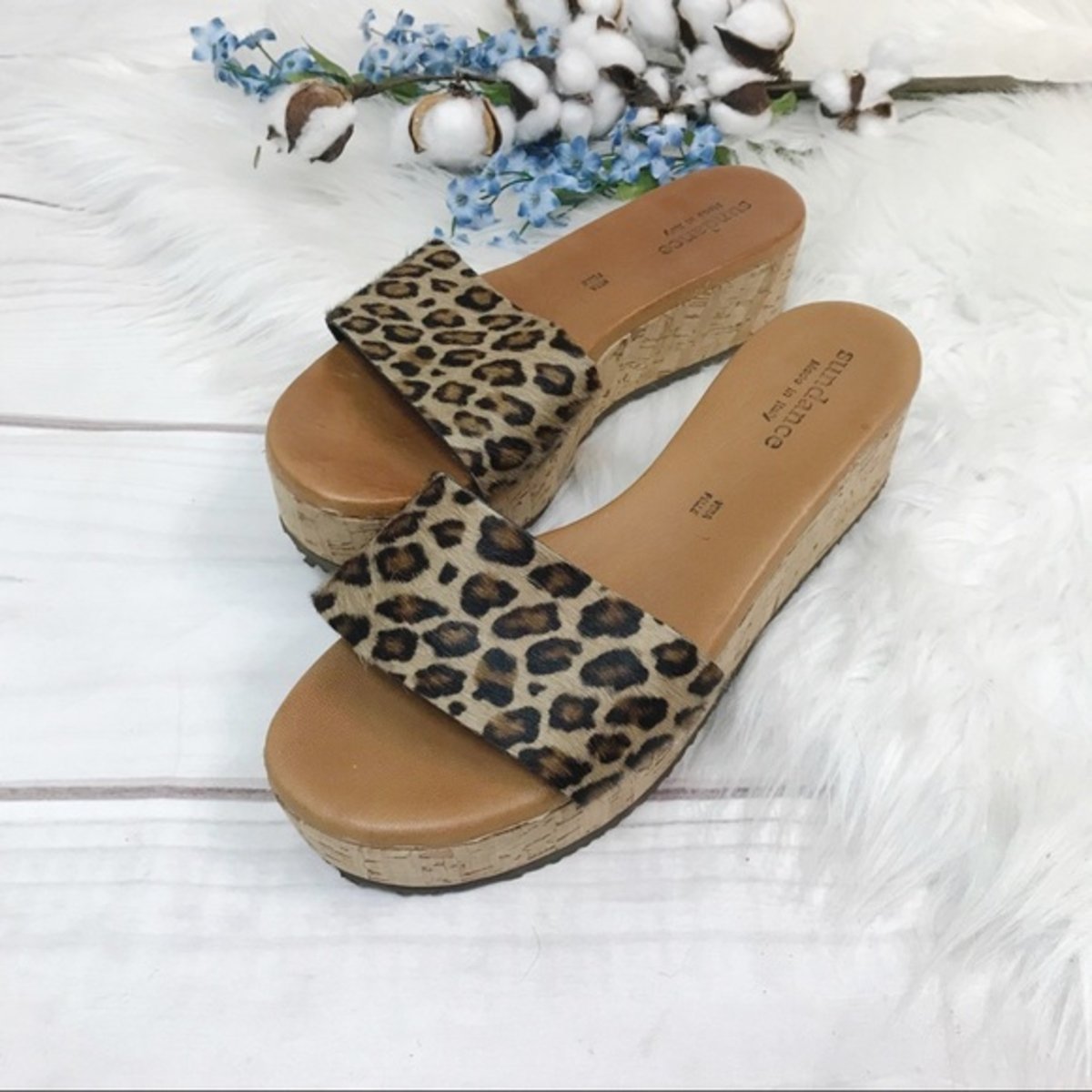 Sundance Leopard Calf Hair Wedge Slides