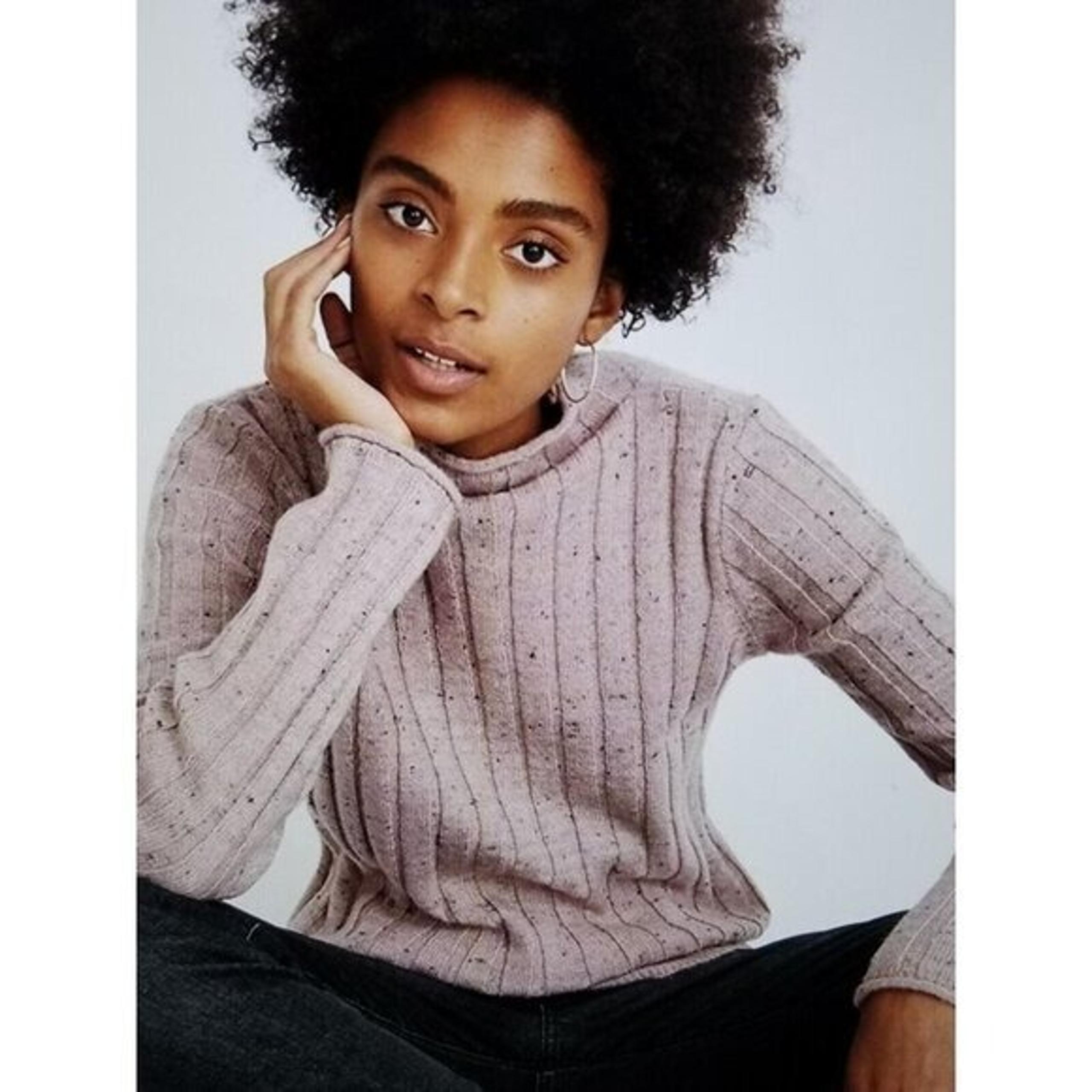 Madewell Sweater Donegal Evercrest in Blush Funnel Neck Wool Blend Top Womens S