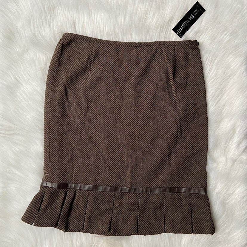 Lafayette 148 Pleated Wool Leather Skirt