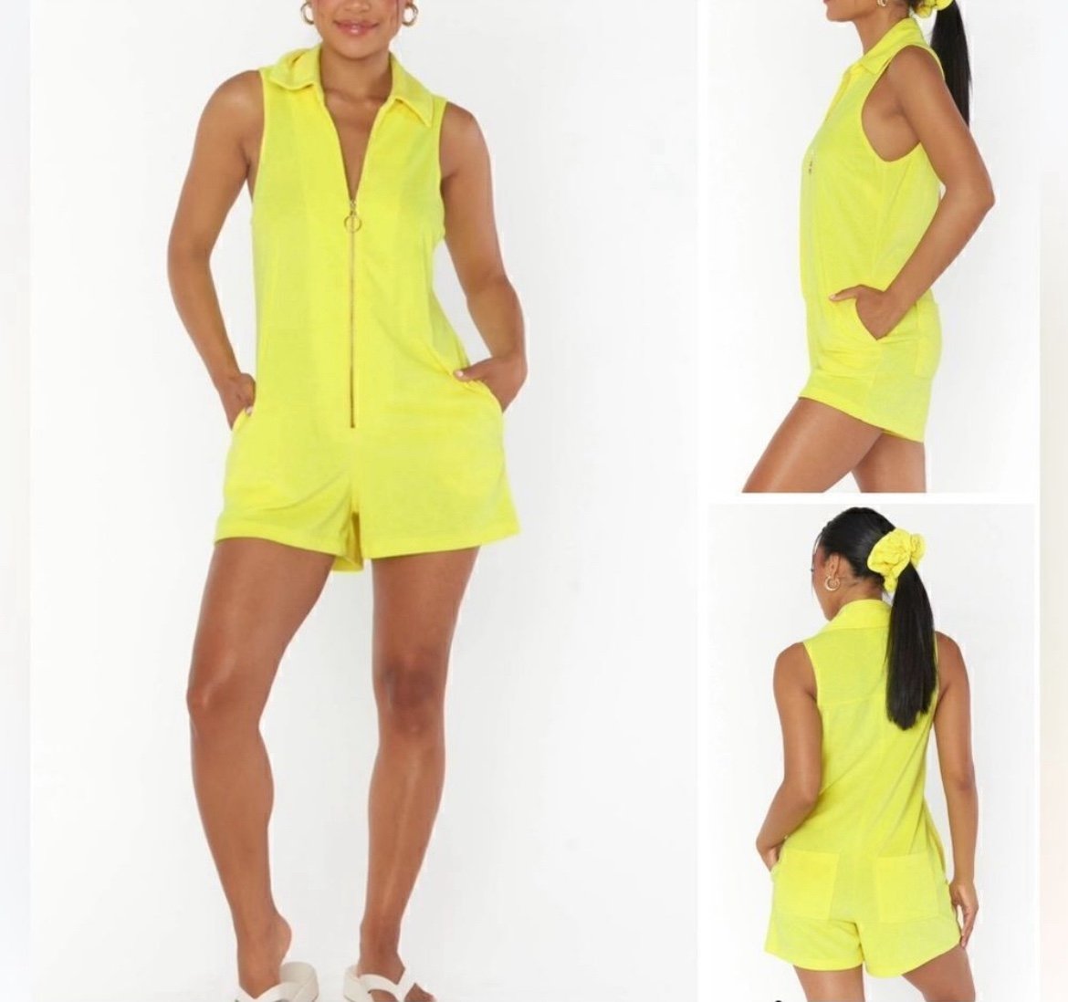 Show Me Your Mumu New reno romper Neon Yellow Terry Size Small In good used co