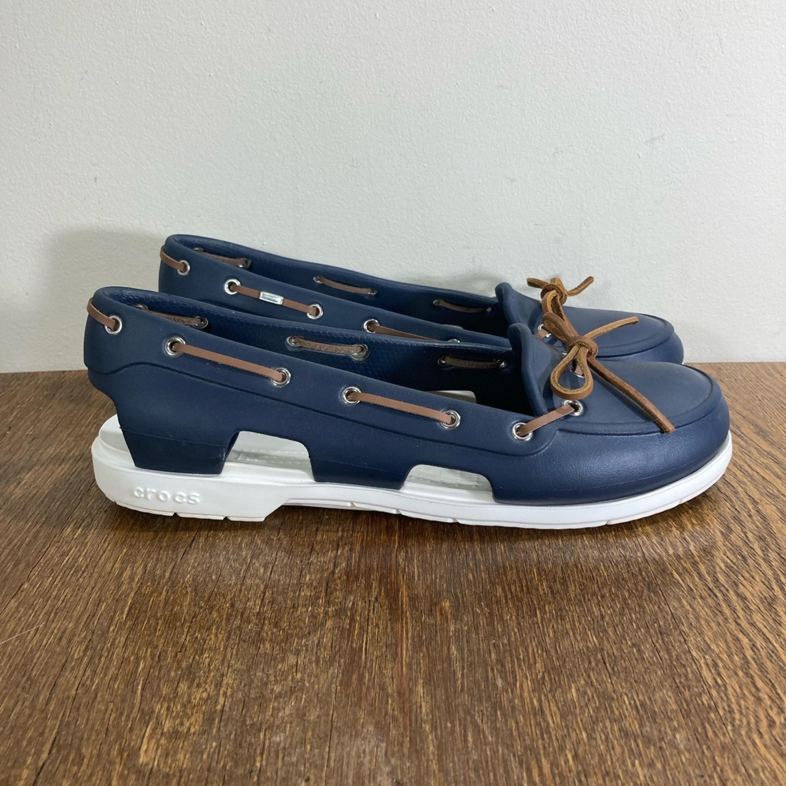 Crocs Nautical Boat Line Deck Shoe Women’s Size 11 Navy/White