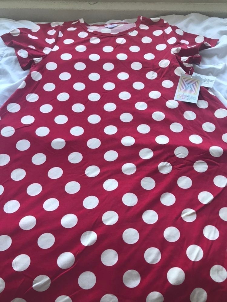 Lularoe Carly Red White Polka Dots Dress Small 6/8 4/6 LLR Unicorn New