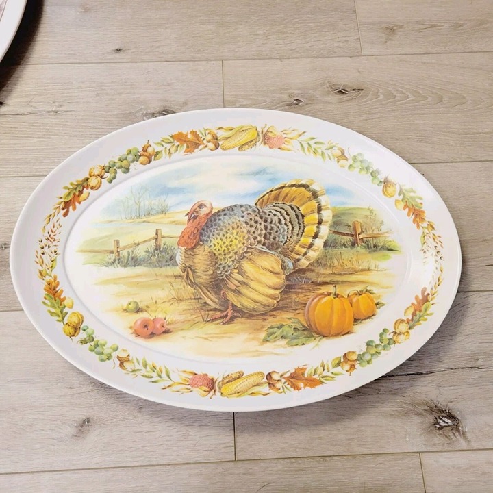 Vtg Brookpark #1521 Turkey Oval Platter Thanksgiving Melamine 21 x 15