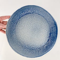 Vintage Blue Floral Studio Pottery Platter Signed Delia Serving Cottage Core