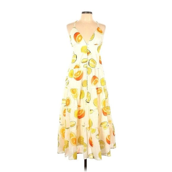 NWT J.Crew Edie Parker Button-front Tiered Maxi in Limes Oranges Citrus Dress L