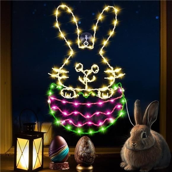 16 Easter Egg Bunny Window Lights, Easter Silhouette Light Decorations