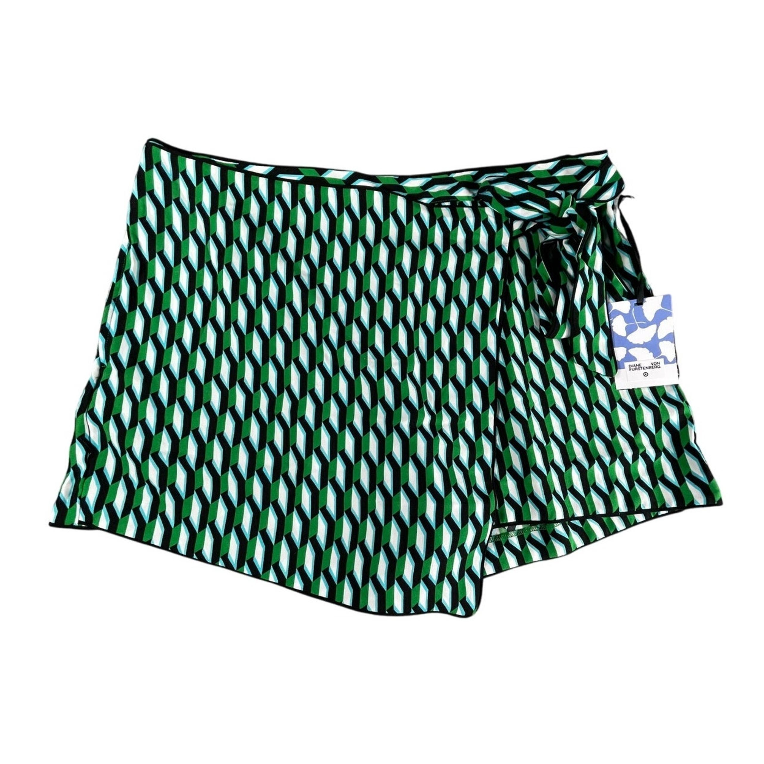 Diane Von Furstenberg Skirt Womens XXL 2XL Green Side Wrap Short Geometric NWT
