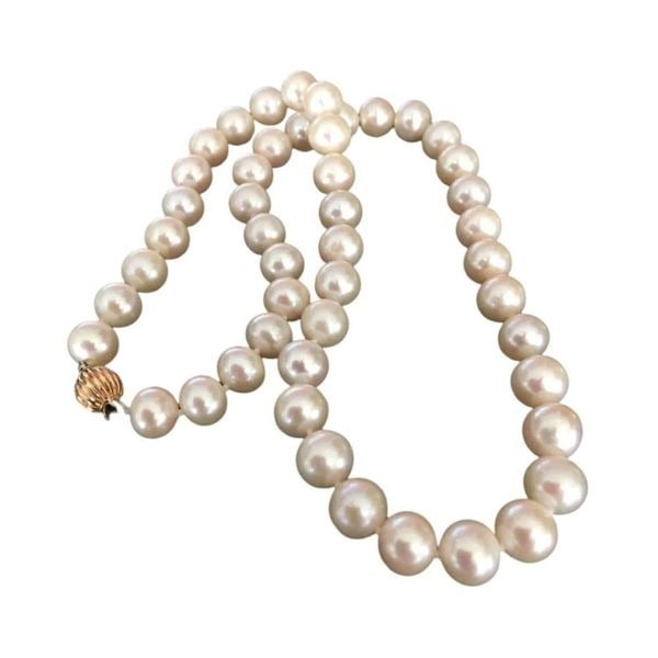 Fic Women's Necklace 9,5mm Natural Pearls Designer 14K Yellow Gold Clasp Antique