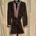 ZARA Deep Burgundy Green Boho Jacquard Long Sleeve Ribbon Tie Dress L NWT