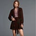 ZARA Deep Burgundy Green Boho Jacquard Long Sleeve Ribbon Tie Dress L NWT