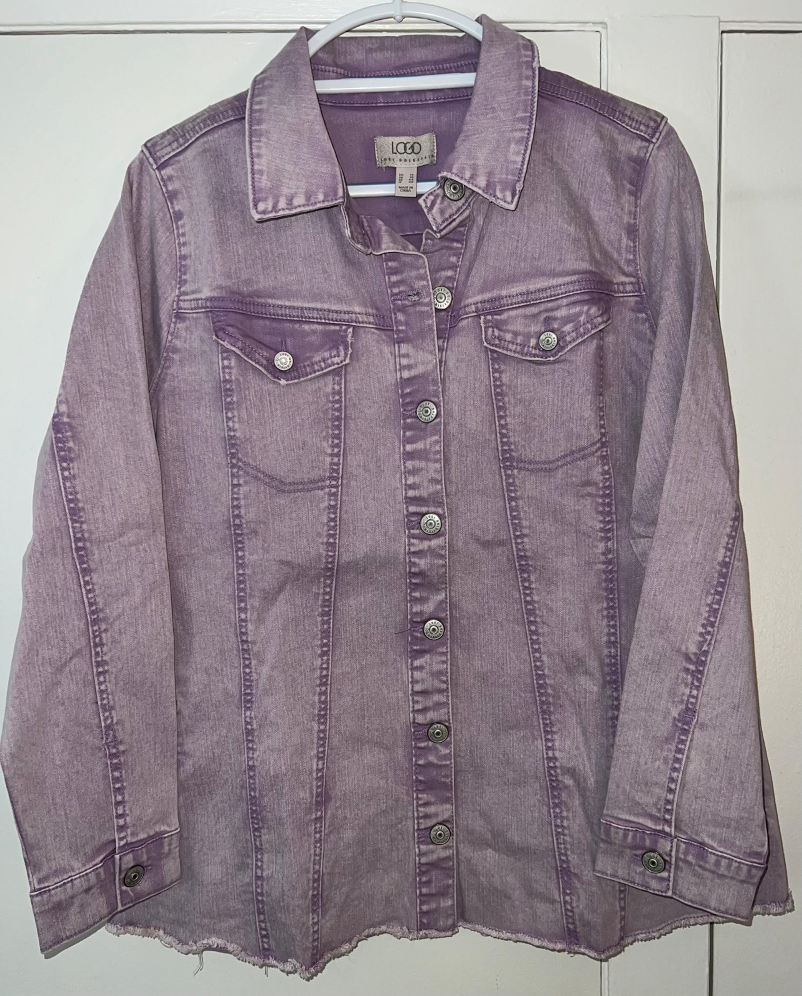 LOGO by Lori Goldstein Heather purple denim jacket with frayed hem Size 14