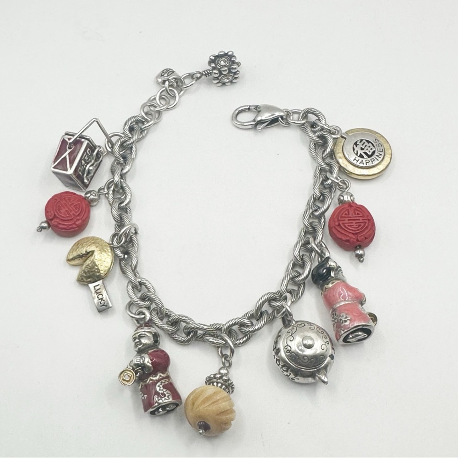 Brighton China Tale Good Fortune Silver Gold Plate Charm Bracelet Jewelry