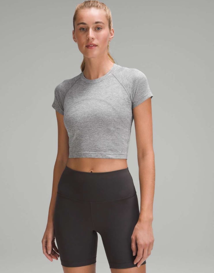 NWT Lululemon Swiftly Tech Cropped Short-Sleeve Shirt 2.0 Slate / White Sz 8